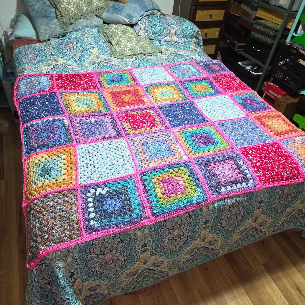 HANDCRAFTED BY ME 48" X 63" GRANNY SQUARE PATCHWORK AFGHAN BLANKET THROW